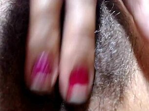 curvy latina dildos her wet hairy pussy softly