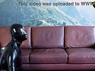 slave bound in heels licks ass then rides smeared dildo dirty