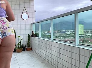 voyeur spies on latina neighbor cleaning in tiny shorts