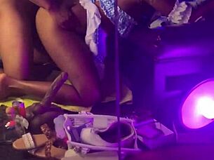 a slim thick ebony rides cowgirl showcasing her nice ass intimately