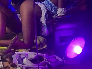 a slim thick ebony rides cowgirl showcasing her nice ass intimately