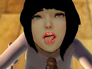 girl slurps massive monster cock in hardcore blowjob