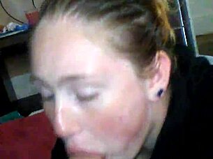 blonde gives sloppy deepthroat choking on cock spitting wet handjob