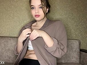 sweet amateur clamps nipples rides fake cock into panties