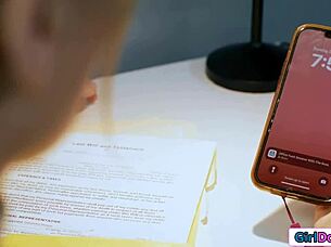 secretary's shaved pussy licked then strapon pounded by boss lady