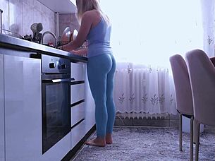 roommate bends me over KITCHEN counter for rough DOGGY creampie