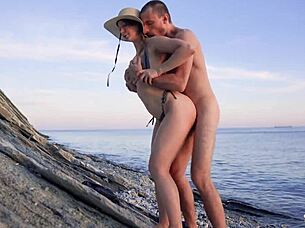 wanna watch this young couple fuck rough doggystyle on public beach moaning?