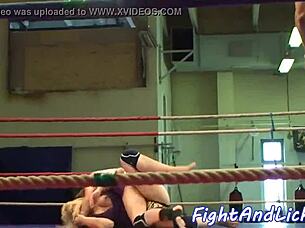 Lesbian babes wrestle before rimming each other's asses hungrily