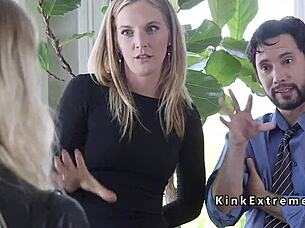 extreme bdsm couple ties housewife for deepthroat sybian machine fucking