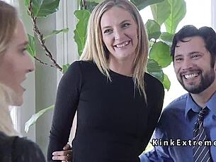 extreme bdsm couple ties housewife for deepthroat sybian machine fucking