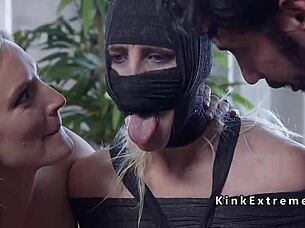 extreme bdsm couple ties housewife for deepthroat sybian machine fucking