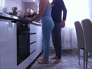 roommate bends me over KITCHEN counter for rough DOGGY creampie