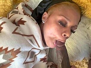 Renity's passionate BBC deepthroat swallow with pierced nipples