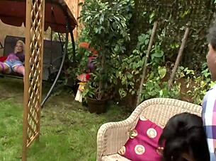 news reporter slut in lingerie watches horny couple fuck hardcore outdoors cumshot facial!