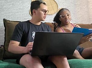 young latina students skip study for monster cock creampie sofa fuck