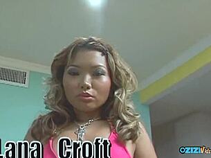 lana croft's bikini threesome with bbc double penetration