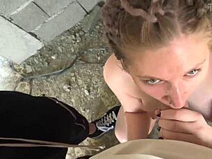 Sharing Busty Big Tits Girlfriend In Abandoned House MMF