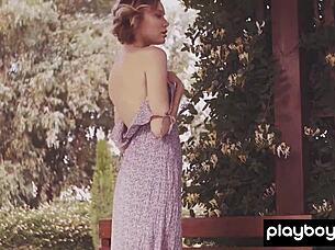 glamorous russian blonde oksana chucha poses nude outdoors