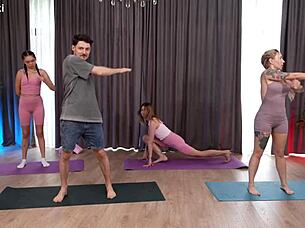 fitness trainer pounds two horny clients in steamy threesome workout?