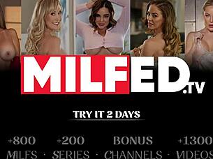 Hot milf covered in cum from intense blowjob session