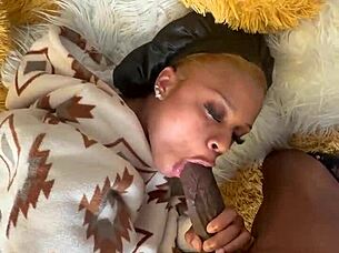 Renity's passionate BBC deepthroat swallow with pierced nipples