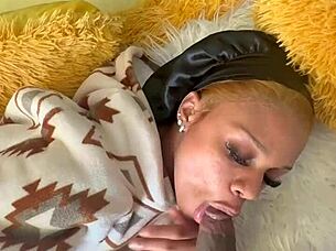 Renity's passionate BBC deepthroat swallow with pierced nipples