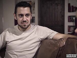 Virgin brunette's shaved pussy takes first monster cock fuck