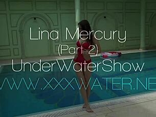 lina mercury teases in sexy red lingerie underwater pool