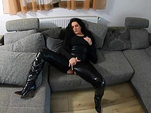 leather milf deepthroats fat cock till cum drenches her fur vest ep 246