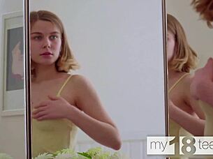 skinny lana broks tries panties then fingers pussy solo