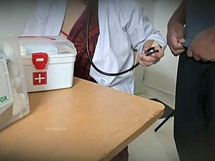 Nurse sneaks blowjob on patient cock in hospital room