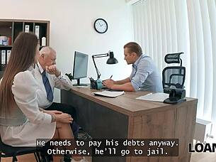 Mina K shows natural tits seducing for big loan cash