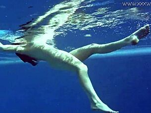 lina mercury teases in sexy red lingerie underwater pool