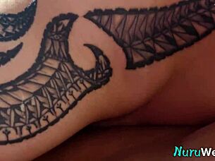 busty blonde nuru gel naked body client fuck