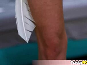 busty milf madison plays weird game in sexy angel costume