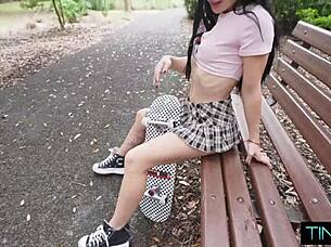 skater slut rides kai's fat cock in tight pussy creampie