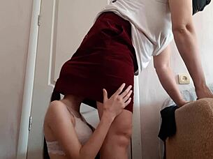 i sneaked under hot teacher's skirt for secret tit licking