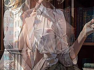 blonde bookworm librarian flashes her pussy upskirt outdoors