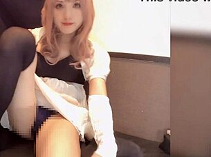 Pink haired sexy ladyboy quietly masturbates her beautiful cock!