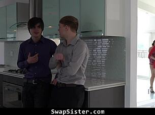 Stepbrothers swap fuck smoking hot sisters orgy