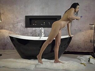 Shalina devine teases huge pierced nipples before bath