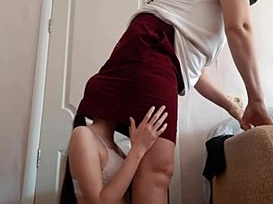 i sneaked under hot teacher's skirt for secret tit licking