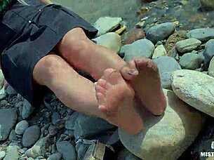 goddess teases cute nylon soles toes riverside outdoors