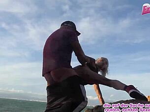 skinny german blonde milf enjoys outdoor sex on mallorca beach