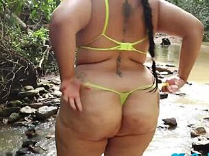 Latina milf in lingerie deepthroats monster cock before beach creampie cumshot