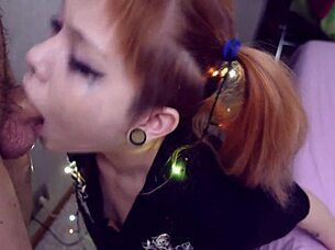 Christmas slave chokes on deepthroat cock till sloppy cum explosion