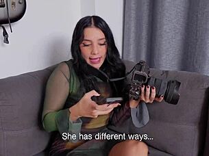 Photographer licks broke latina's wet pussy first