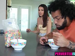 brunette teen deepthroats hard in taboo hardcore blowjob fucking session