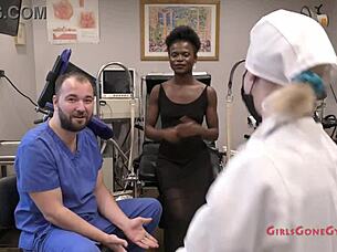 nurse rina arem's shaved pussy vibrates in humiliating exam heels