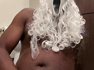 Santa begs for your help stroking his throbbing black monster cock